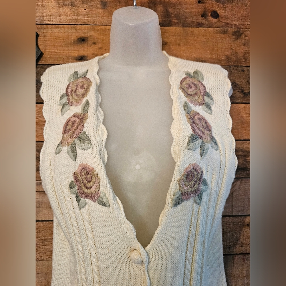Jantzen Classic Women's Vintage Sweater Vest hand Embroidered Cream Floral Sz L - Picture 5 of 16